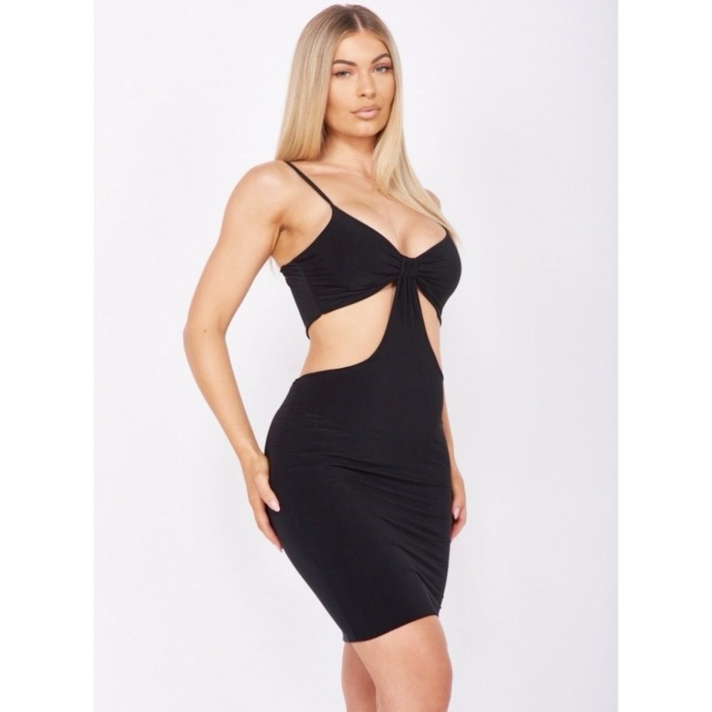 Black Sleeveless V-Neck Cutout Bodycon Mini Dress - Picture 3 of 13